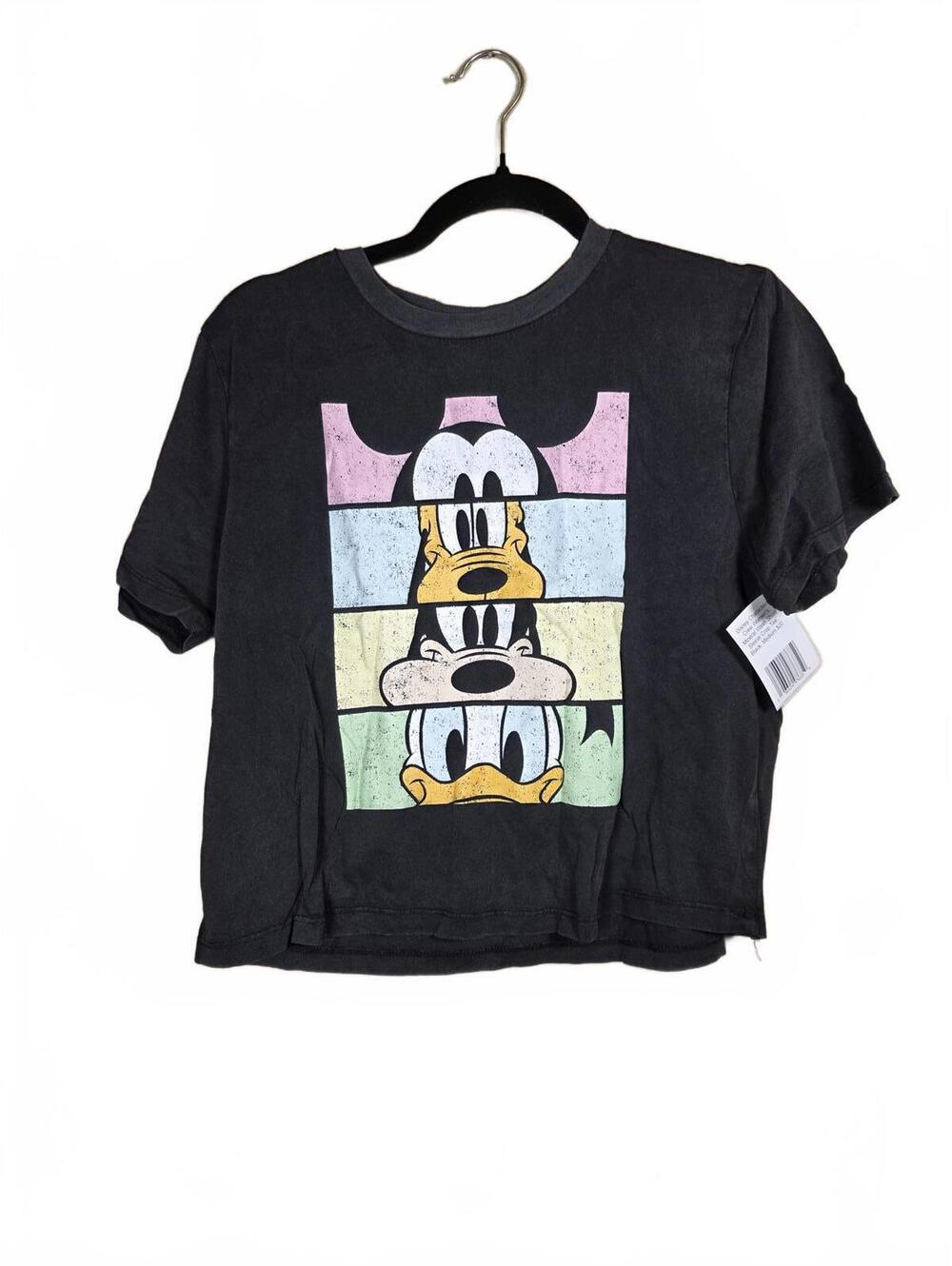 Disney Characters Women’s Mineral Wash Short Sleeve Crop Tee Black Medium